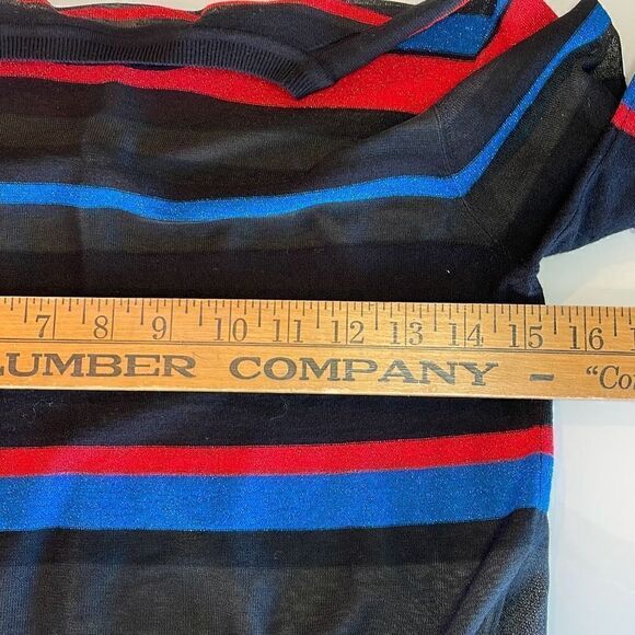 Diane Von Furstenberg Red Black Blue Striped Crew Neck Tunic Sweater Size XS/SM - Picture 6 of 6